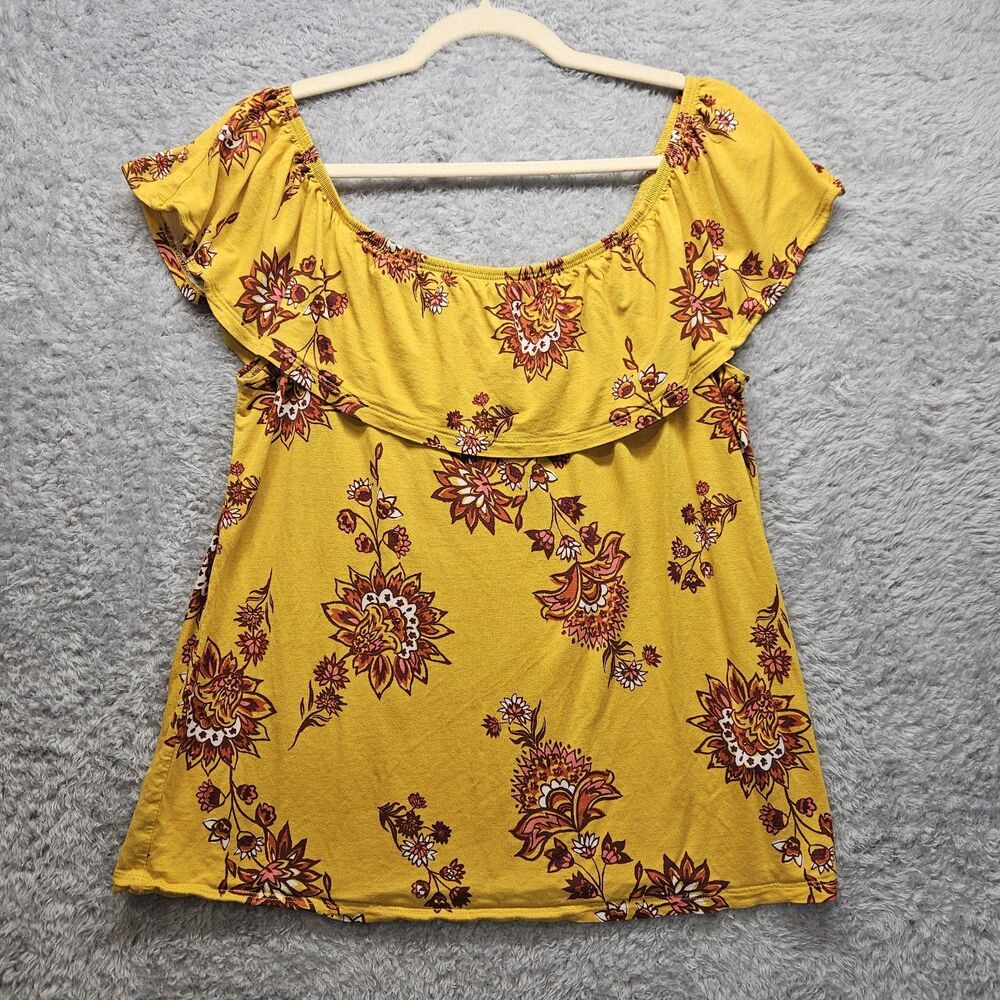 Old Navy Womens Yellow Sunflower Tank Large Floral Colorful Casual Ruffle